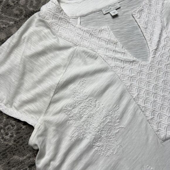 J.Jill PureJill Womens White Embroidered Short Sleeve Cotton Top  Size 2X Casual - Picture 2 of 8